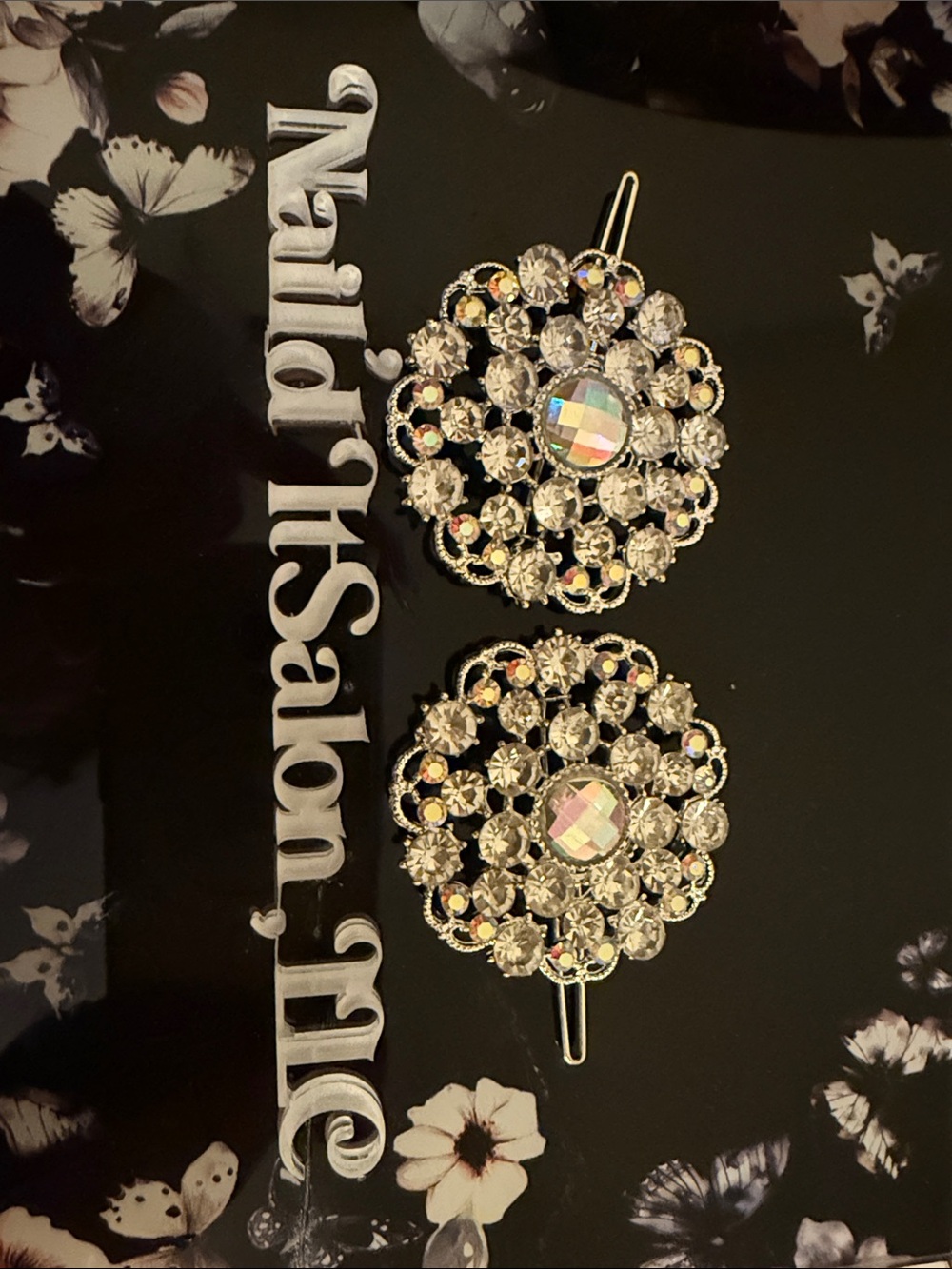 Crystal Floral Round Hair Clips - Clear Rhinestone Accent